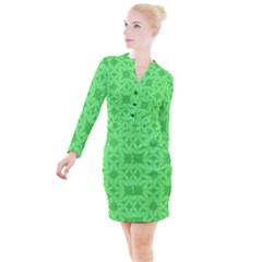 Green Magenta Wallpaper Seamless Pattern Button Long Sleeve Dress