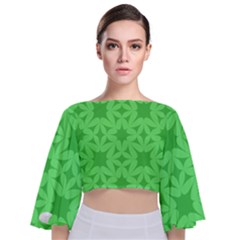 Green Magenta Wallpaper Seamless Pattern Tie Back Butterfly Sleeve Chiffon Top