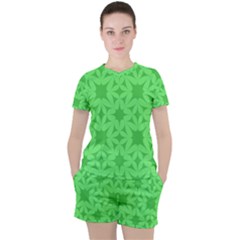 Green Magenta Wallpaper Seamless Pattern Women s Tee And Shorts Set