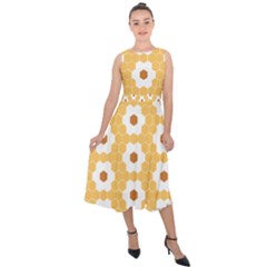 Hexagon Honeycomb Midi Tie-back Chiffon Dress