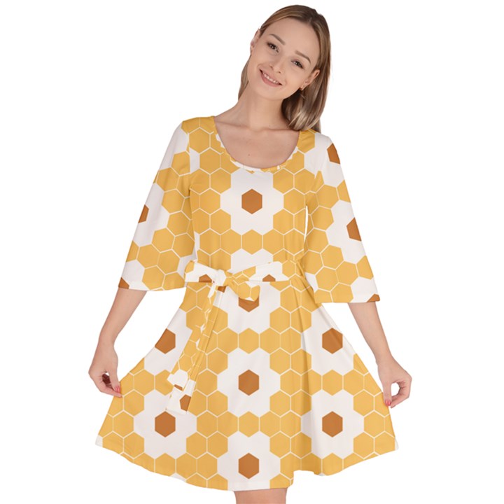 Hexagon Honeycomb Velour Kimono Dress