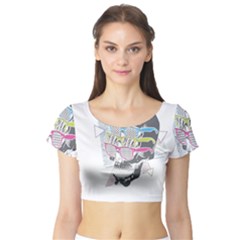 Illustration Skull Rainbow Short Sleeve Crop Top by Mariart