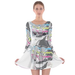 Illustration Skull Rainbow Long Sleeve Skater Dress by Mariart