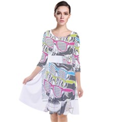 Illustration Skull Rainbow Quarter Sleeve Waist Band Dress