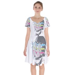 Illustration Skull Rainbow Short Sleeve Bardot Dress