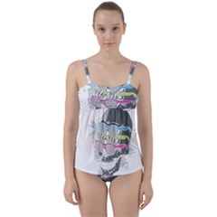 Illustration Skull Rainbow Twist Front Tankini Set by Mariart