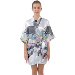 Illustration Skull Rainbow Quarter Sleeve Kimono Robe