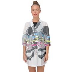 Illustration Skull Rainbow Half Sleeve Chiffon Kimono