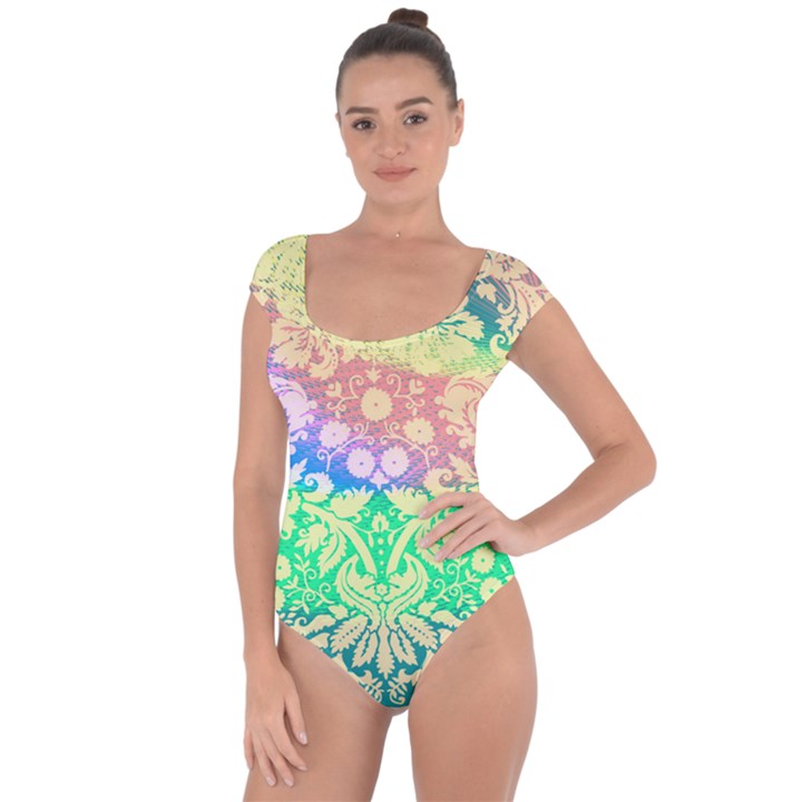 Hippie Fabric Background Tie Dye Short Sleeve Leotard 