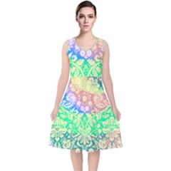 Hippie Fabric Background Tie Dye V-neck Midi Sleeveless Dress 