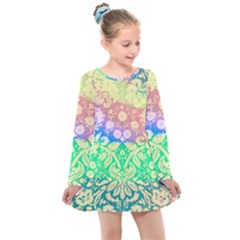 Hippie Fabric Background Tie Dye Kids  Long Sleeve Dress by Mariart