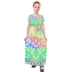 Hippie Fabric Background Tie Dye Kids  Short Sleeve Maxi Dress