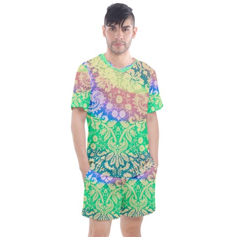 Hippie Fabric Background Tie Dye Men s Mesh Tee And Shorts Set by Mariart