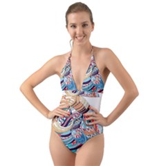 Goat Sheep Ethnic Halter Cut-out One Piece Swimsuit