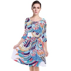 Goat Sheep Ethnic Quarter Sleeve Waist Band Dress