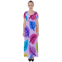 Leaves Background Beautiful High Waist Short Sleeve Maxi Dress