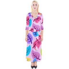 Leaves Background Beautiful Quarter Sleeve Wrap Maxi Dress by Mariart