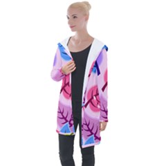 Leaves Background Beautiful Longline Hooded Cardigan