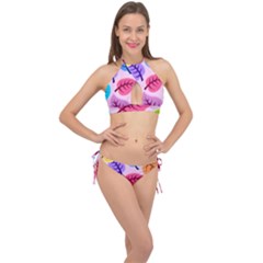 Leaves Background Beautiful Cross Front Halter Bikini Set