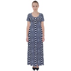 Line Stripe Pattern High Waist Short Sleeve Maxi Dress