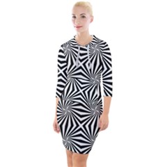 Line Stripe Pattern Quarter Sleeve Hood Bodycon Dress