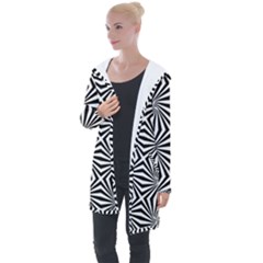 Line Stripe Pattern Longline Hooded Cardigan