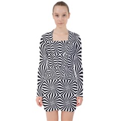 Line Stripe Pattern V-neck Bodycon Long Sleeve Dress by Mariart