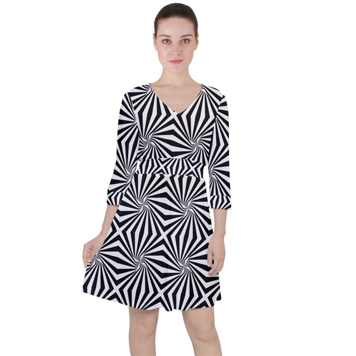 Line Stripe Pattern Ruffle Dress