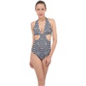 Line Stripe Pattern Halter Front Plunge Swimsuit View1