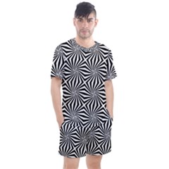 Line Stripe Pattern Men s Mesh Tee And Shorts Set