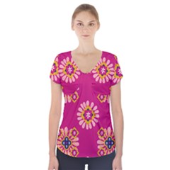 Morroco Tile Traditional Short Sleeve Front Detail Top by Mariart