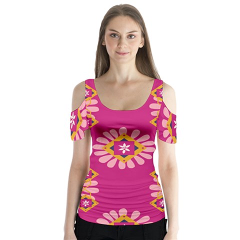 Morroco Tile Traditional Butterfly Sleeve Cutout Tee  by Mariart