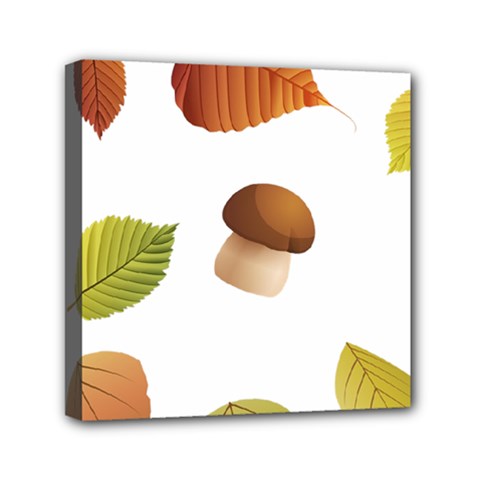 Leaves Mushrooms Mini Canvas 6  X 6  (stretched) by Mariart