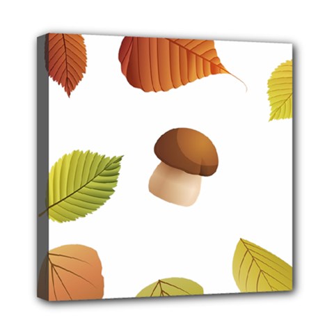 Leaves Mushrooms Mini Canvas 8  X 8  (stretched) by Mariart