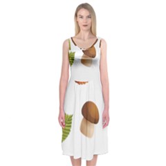 Leaves Mushrooms Midi Sleeveless Dress by Mariart