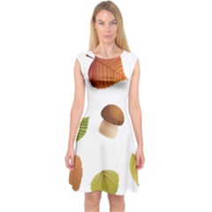 Leaves Mushrooms Capsleeve Midi Dress by Mariart