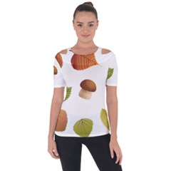 Leaves Mushrooms Shoulder Cut Out Short Sleeve Top by Mariart