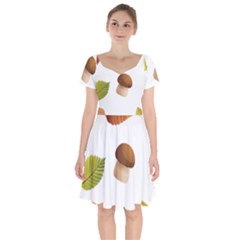 Leaves Mushrooms Short Sleeve Bardot Dress