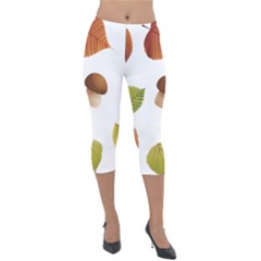 Leaves Mushrooms Lightweight Velour Capri Leggings  by Mariart