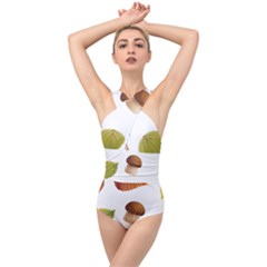 Leaves Mushrooms Cross Front Low Back Swimsuit