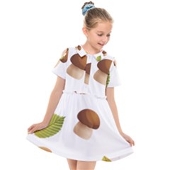 Leaves Mushrooms Kids  Short Sleeve Shirt Dress