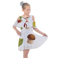 Leaves Mushrooms Kids  Shoulder Cutout Chiffon Dress