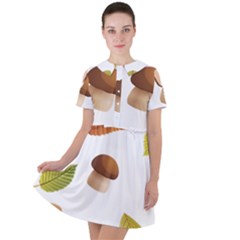 Leaves Mushrooms Short Sleeve Shoulder Cut Out Dress  by Mariart