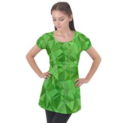 Mosaic Tile Geometrical Abstract Puff Sleeve Tunic Top