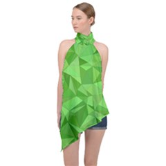 Mosaic Tile Geometrical Abstract Halter Asymmetric Satin Top by Mariart