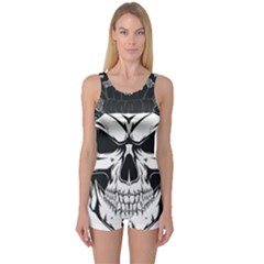 Kerchief Human Skull One Piece Boyleg Swimsuit by Mariart