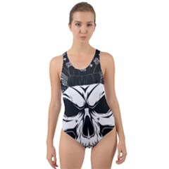 Kerchief Human Skull Cut-out Back One Piece Swimsuit by Mariart