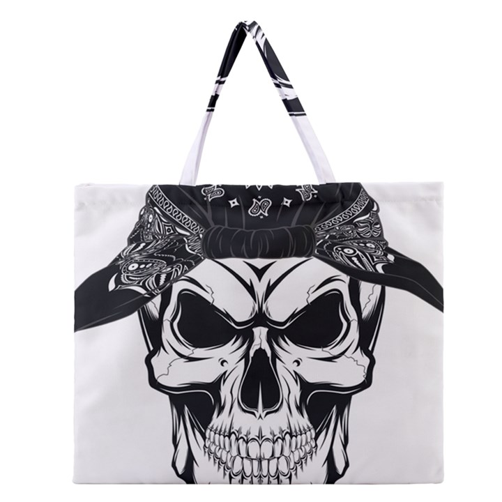 Kerchief Human Skull Zipper Large Tote Bag