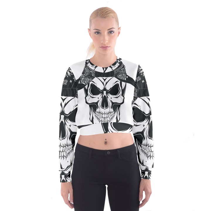 Kerchief Human Skull Cropped Sweatshirt