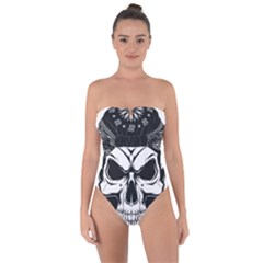 Kerchief Human Skull Tie Back One Piece Swimsuit by Mariart